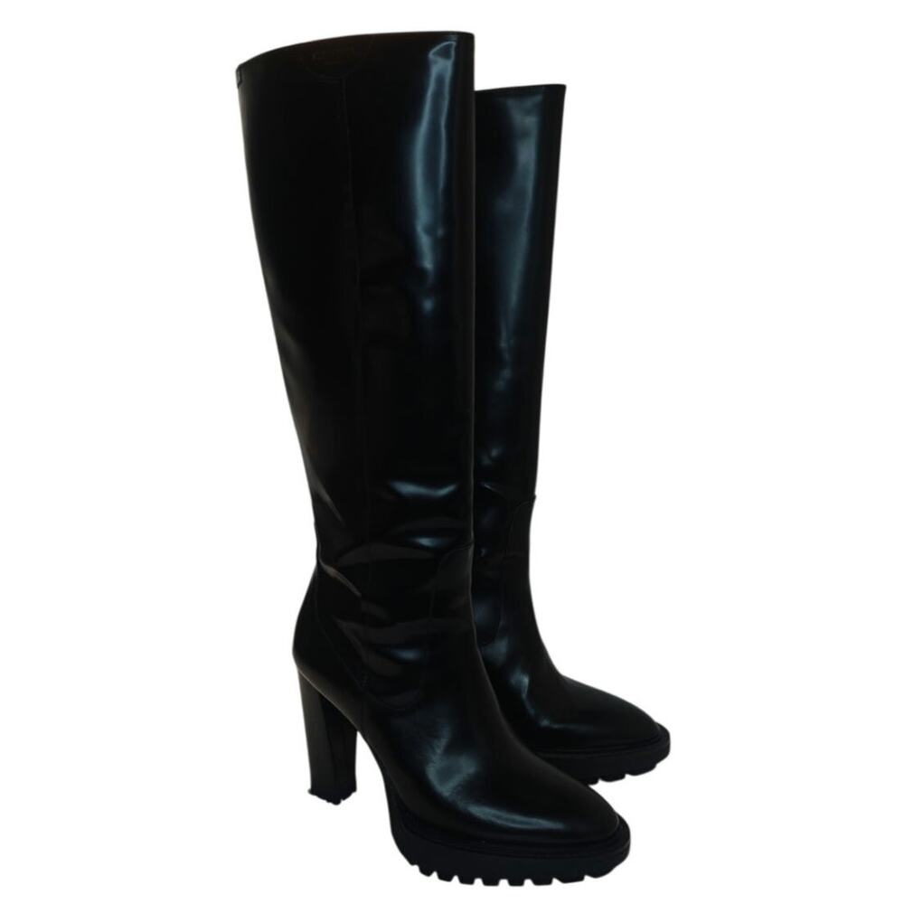 Black All Saints Knee high Platform pointed toe boots sz 38 - Picture 3 of 11